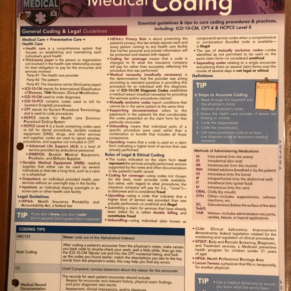 MEDICAL CODING AND MEDICAL CODING ICD-10-CM LAMINATED QUICK STUDY GUIDES - Picture 5 of 8